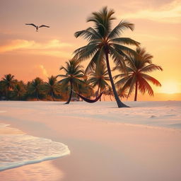 A serene landscape of a secluded beach at sunset