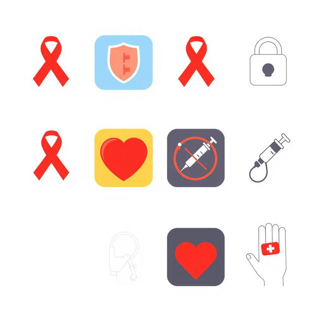 Create a set of icons for HIV protection, featuring modern and clear designs suitable for digital and print media