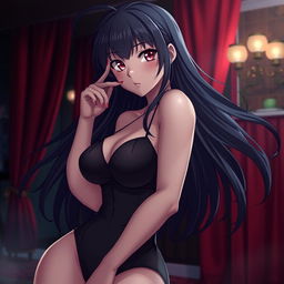 a sexy anime girl with long flowing hair and a sultry expression, her eyes filled with allure and confidence