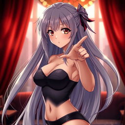 a sexy anime girl with long flowing hair and a sultry expression, her eyes filled with allure and confidence