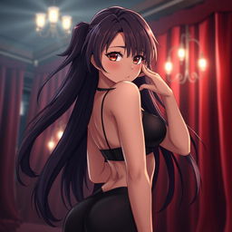 a sexy anime girl with long flowing hair and a sultry expression, her eyes filled with allure and confidence