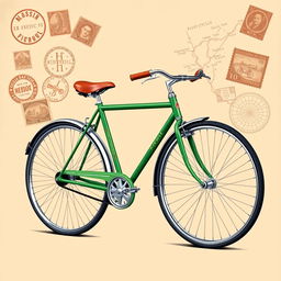 A classic Federal bicycle with a unique bottle green color, harnessed on a vintage t-shirt design