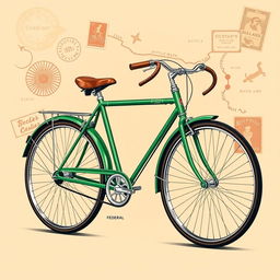 A classic Federal bicycle with a unique bottle green color, harnessed on a vintage t-shirt design