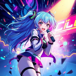 An electrifying anime nightcore scene capturing the essence of energetic, rhythmic beats and vibrant animation