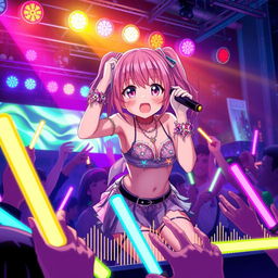 Anime-style character passionately performing a nightcore song on stage