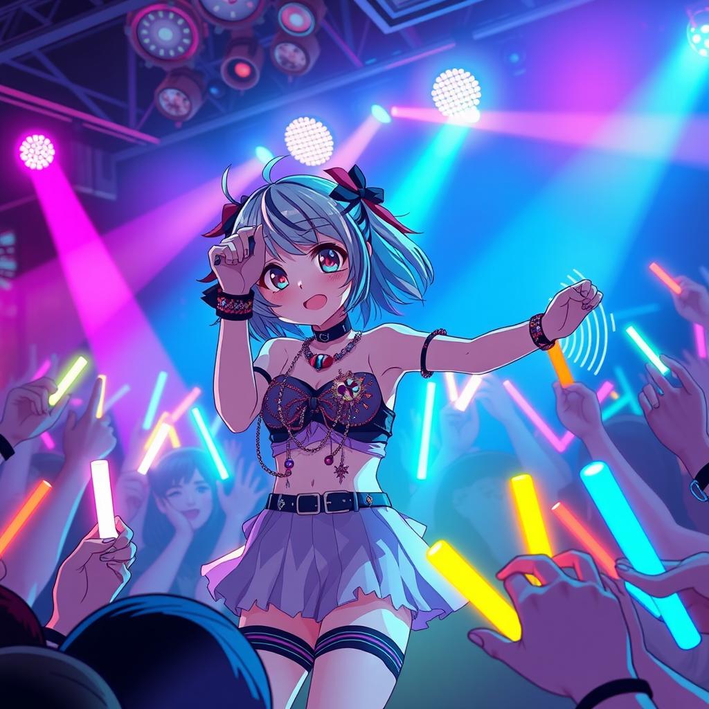 Anime-style character passionately performing a nightcore song on stage