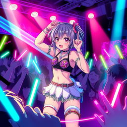 Anime-style character passionately performing a nightcore song on stage