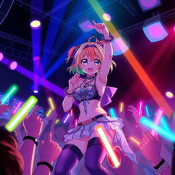 Anime-style character passionately performing a nightcore song on stage