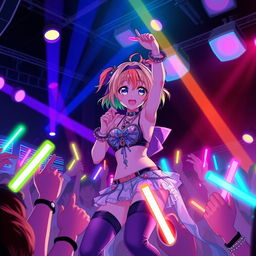 Anime-style character passionately performing a nightcore song on stage