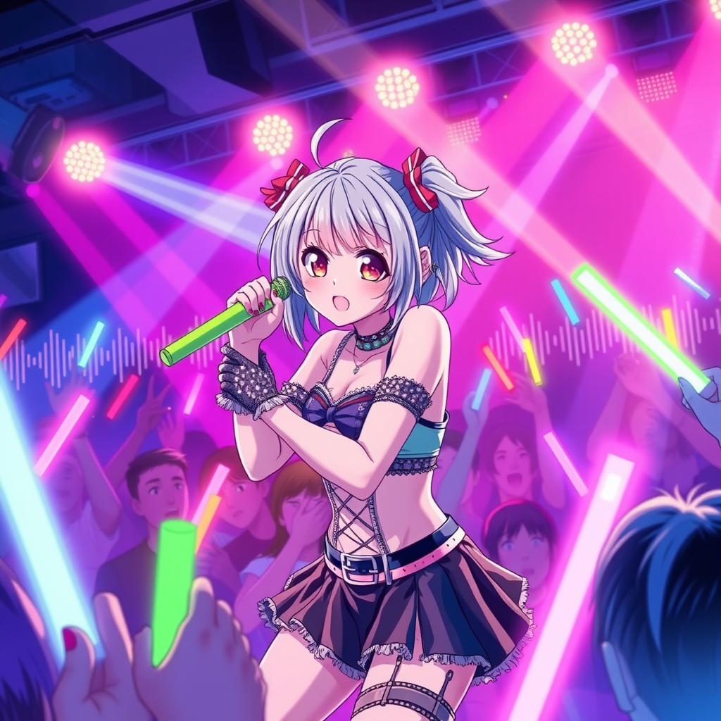 Anime-style character passionately performing a nightcore song on stage