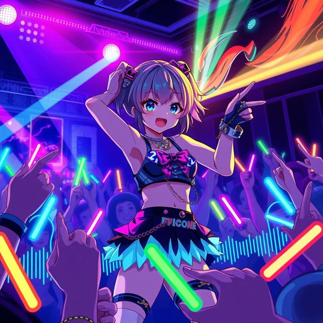 Anime-style character passionately performing a nightcore song on stage