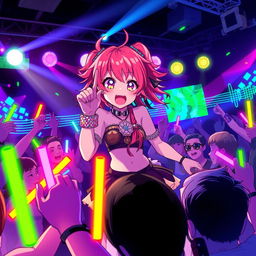 Anime-style character passionately performing a nightcore song on stage