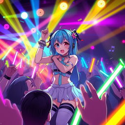 Anime-style character passionately performing a nightcore song on stage