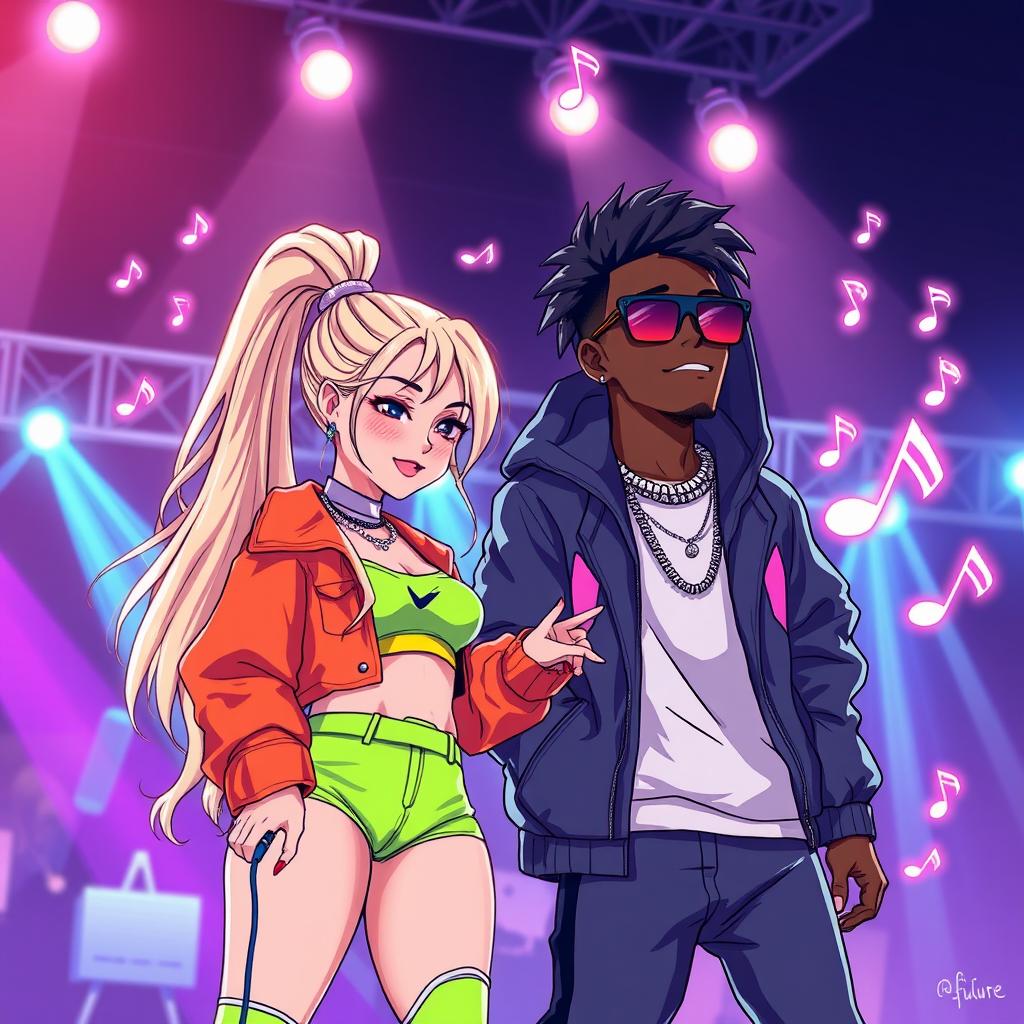 An anime-style illustration featuring stylized versions of Ariana Grande and Future performing their hit song 'Everyday' in a lively nightcore remix