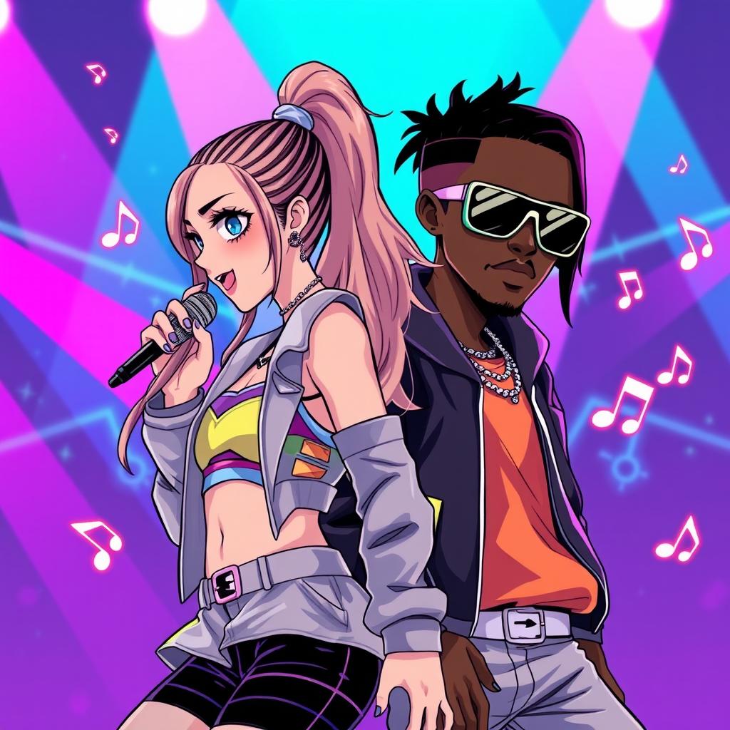 An anime-style illustration featuring stylized versions of Ariana Grande and Future performing their hit song 'Everyday' in a lively nightcore remix