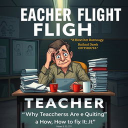 A book cover illustrating the title 'Teacher Flight: Why Teachers Are Quitting and How to Fix It' with poignant imagery depicting teacher burnout