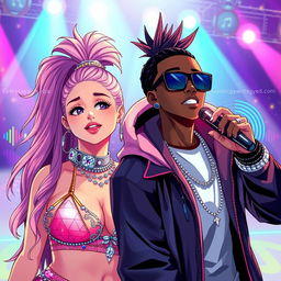 An anime-style artwork depicting Ariana Grande and Future performing their song 'Everyday' in a high-energy nightcore setting