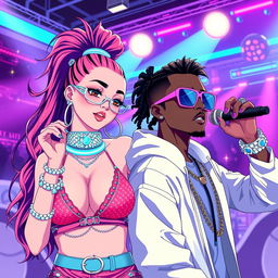 An anime-style artwork depicting Ariana Grande and Future performing their song 'Everyday' in a high-energy nightcore setting