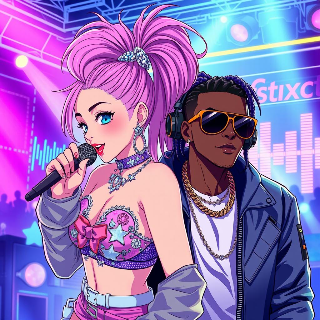 An anime-style artwork depicting Ariana Grande and Future performing their song 'Everyday' in a high-energy nightcore setting