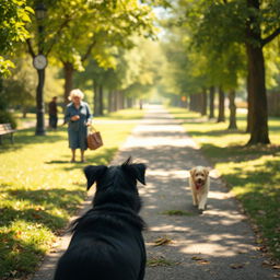 A scene capturing a moment of renewed hope for Lili, a 12-year-old girl with dark hair, as she meets an elderly woman in a park