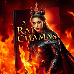 A captivating book cover design featuring the title "A Rainha das Chamas" prominently displayed in an elegant and fiery font