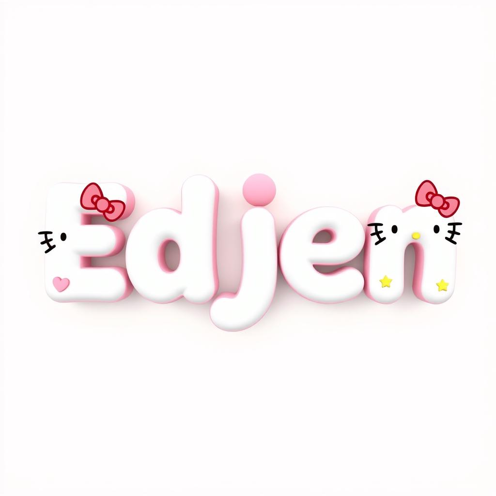 The word 'Edjen' styled in a Hello Kitty design, featuring bold, rounded letters with a cute and playful appearance