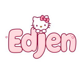 The word 'Edjen' styled in a Hello Kitty design, featuring bold, rounded letters with a cute and playful appearance