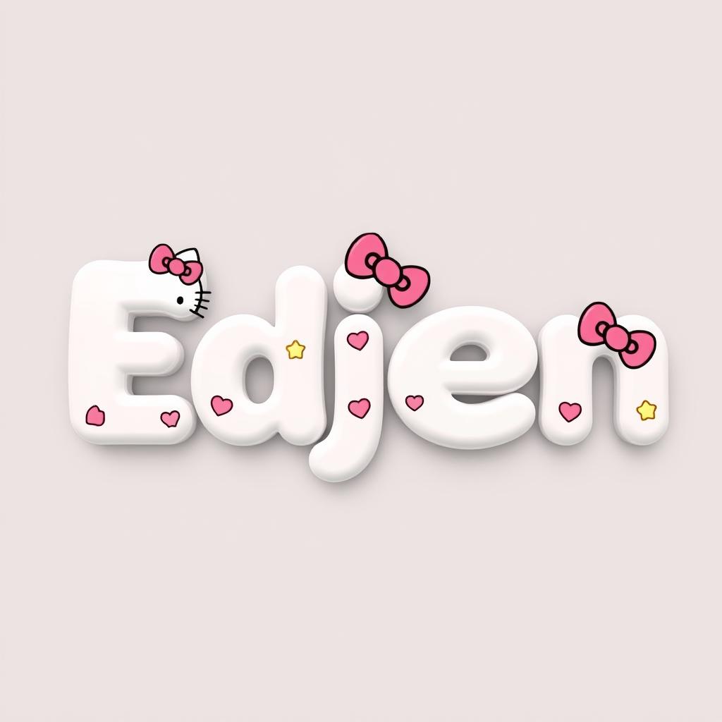 The word 'Edjen' styled in a Hello Kitty design, featuring bold, rounded letters with a cute and playful appearance