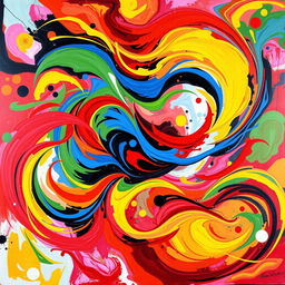 modern abstract painting of vibrant colors, depicting emotions through swirling patterns and dynamic shapes