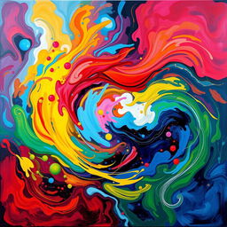 modern abstract painting of vibrant colors, depicting emotions through swirling patterns and dynamic shapes