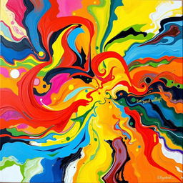 modern abstract painting of vibrant colors, depicting emotions through swirling patterns and dynamic shapes