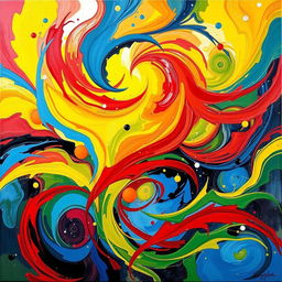 modern abstract painting of vibrant colors, depicting emotions through swirling patterns and dynamic shapes