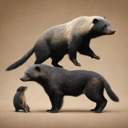 An unusual fusion of a perro (dog) and a Honey Badger. One side showcases the loyal countenance of a perro, the other side displays the toughness of a Honey Badger, both sides now an intriguing meld.