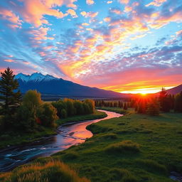 A breathtaking landscape of a peaceful meadow at sunset, with soft golden light enveloping the scene