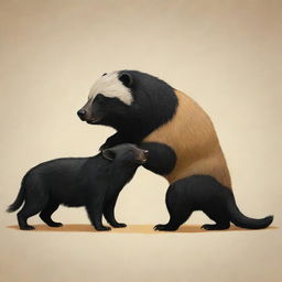 An unusual fusion of a perro (dog) and a Honey Badger. One side showcases the loyal countenance of a perro, the other side displays the toughness of a Honey Badger, both sides now an intriguing meld.