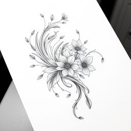 A beautifully intricate tattoo design in the hatching style, featuring elegant linework and shading