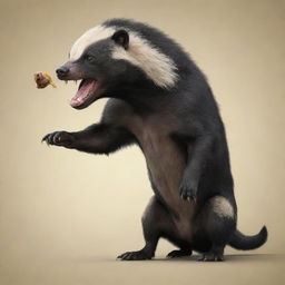 A unique fusion creature that is half dog (perro) and half Honey Badger. One side depicts the friendly demeanor of a dog while the other side shows the ferocious aspect of a Honey Badger.