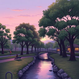 A dreamy illustration of a serene, tranquil landscape that perfectly complements lofi music