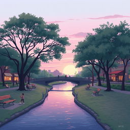 A dreamy illustration of a serene, tranquil landscape that perfectly complements lofi music