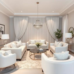 Room setting with existing furniture, color ideas focusing on white shades with a hint of glitter