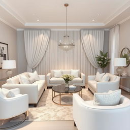 Room setting with existing furniture, color ideas focusing on white shades with a hint of glitter