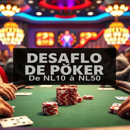 Una imagen dinámica y atractiva que presenta una mesa de póker en un ambiente vibrante de casino