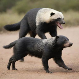 Extraordinary fusion of a perro (dog) and a Honey Badger. One side radiates the loyal nature of a dog; the other side conveys the fearless characteristics of a Honey Badger.