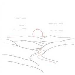 A simple and elegant drawing capturing the essence of a pink sunset over a peaceful valley