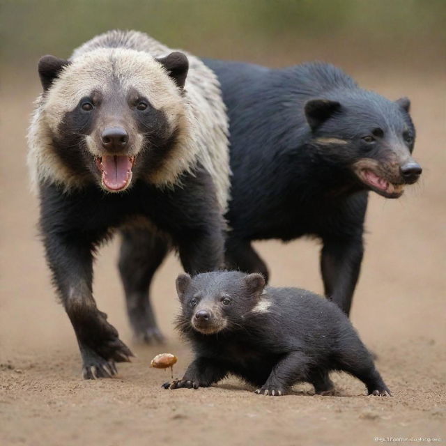 Extraordinary fusion of a perro (dog) and a Honey Badger. One side radiates the loyal nature of a dog; the other side conveys the fearless characteristics of a Honey Badger.