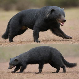 Extraordinary fusion of a perro (dog) and a Honey Badger. One side radiates the loyal nature of a dog; the other side conveys the fearless characteristics of a Honey Badger.