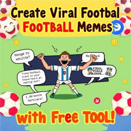 A colorful and engaging tutorial cover image for 2024, featuring the title "Create Viral Football Memes with This Free Tool!" prominently displayed