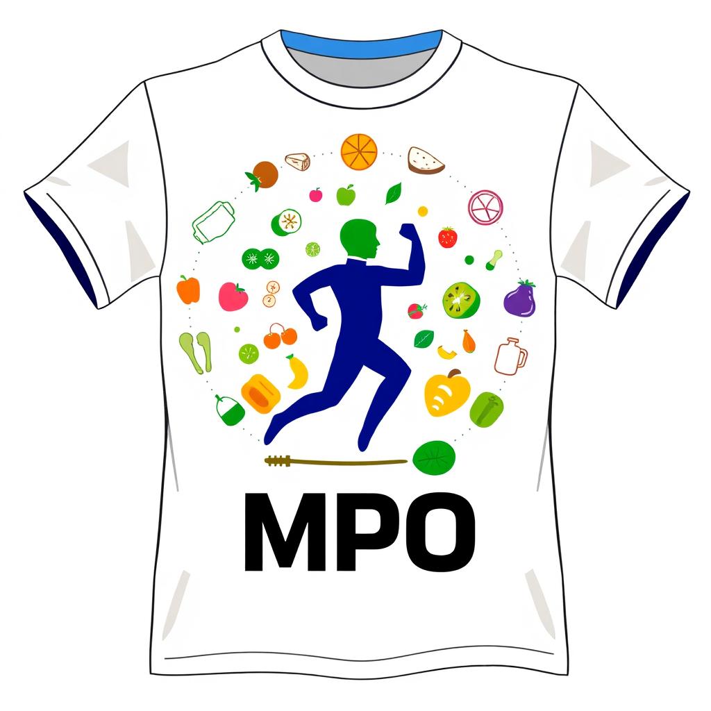 A t-shirt design for the MPO project, symbolizing life change through nutrition and physical exercise