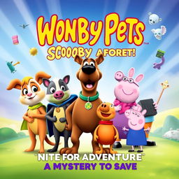 A vibrant and adventurous movie poster featuring the beloved characters from Wonder Pets, Scooby-Doo, and Peppa Pig