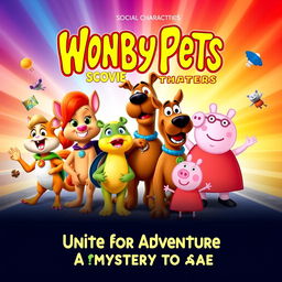 A vibrant and adventurous movie poster featuring the beloved characters from Wonder Pets, Scooby-Doo, and Peppa Pig